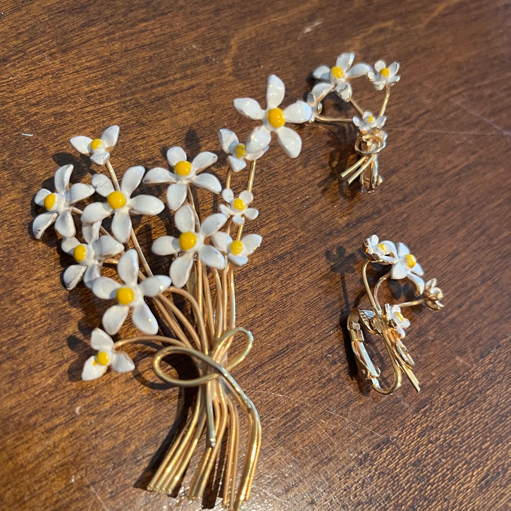 Forget Me Not Flower Brooch And Earrings